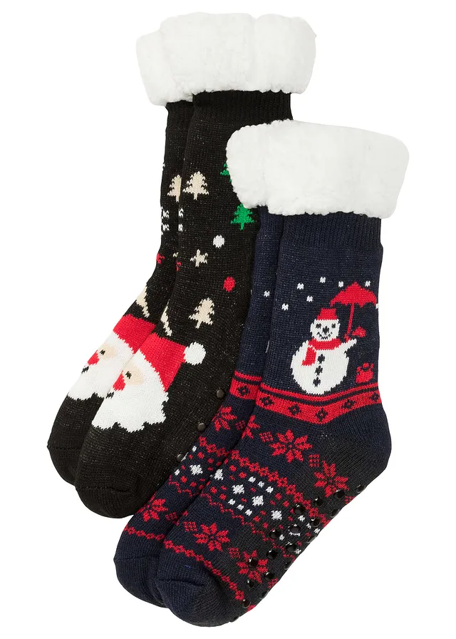 Huissokken met teddy voering (set van 2) • donkerblauw-zwart gedessineerd • bonprix online shop