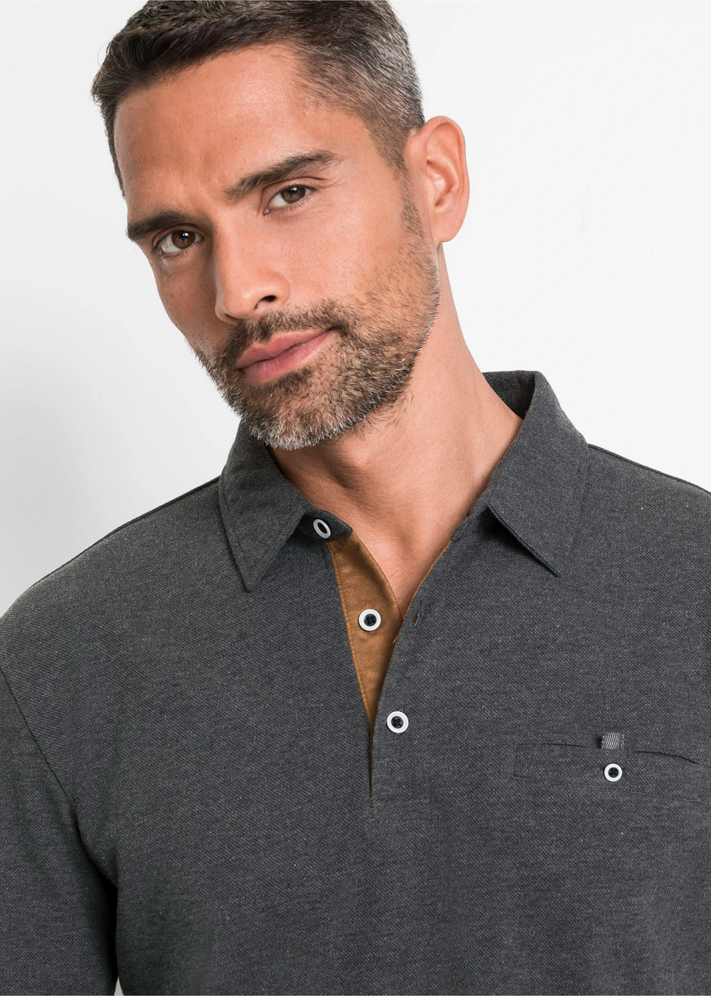 Pólo triko z piké, dlouhý rukáv • antracitový melír • bonprix obchod