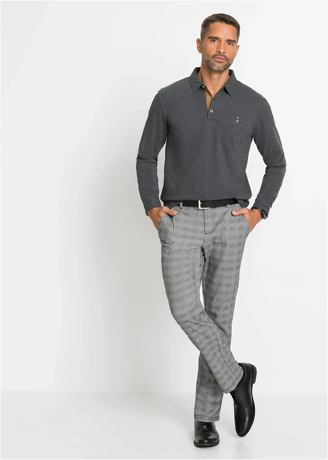 Polo en piqué, manches longues • anthracite chiné • product-page.page-title-suffix
