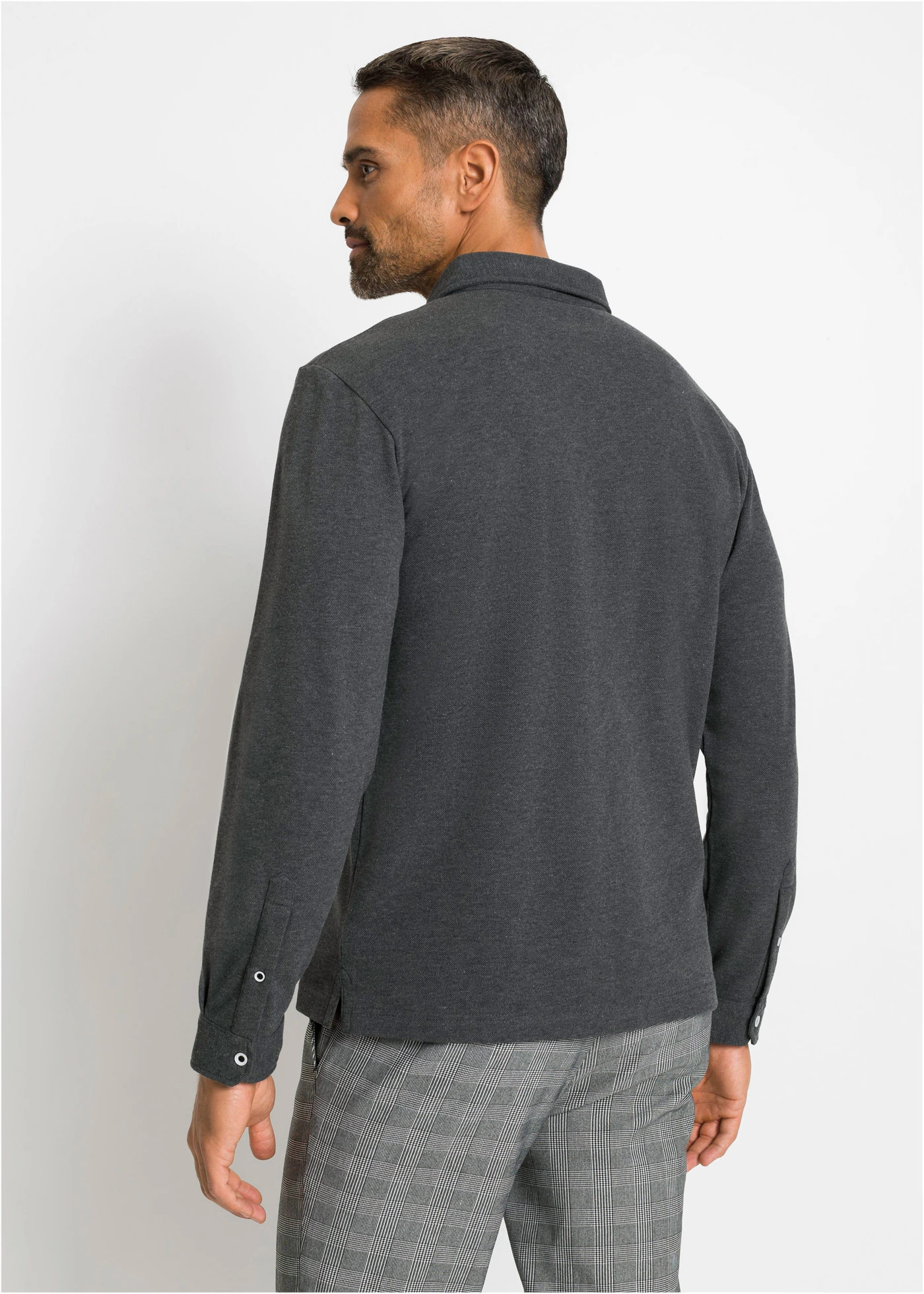 Pólo triko z piké, dlouhý rukáv • antracitový melír • bonprix obchod