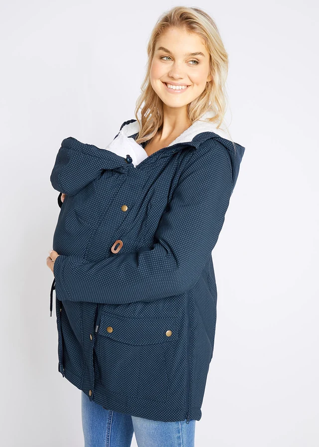 Zwangerschapsjas/ draagjas met teddy voering, Kleur: donkerblauw gestippeld