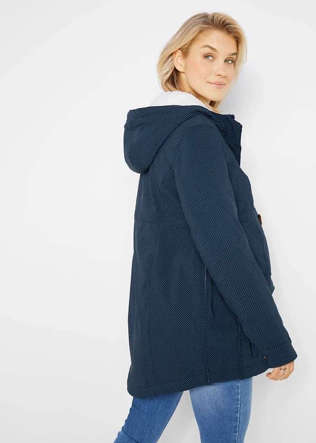 Veste de grossesse et de portage 3en1 avec doublure peluche, Couleur: bleu foncé pois