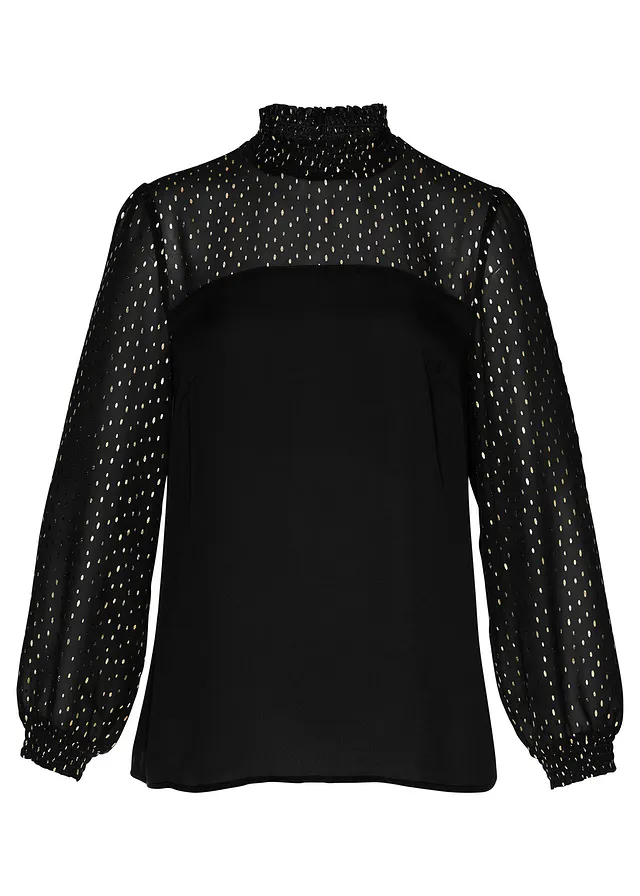 Tunică cu şifon • negru/bej • magazin bonprix