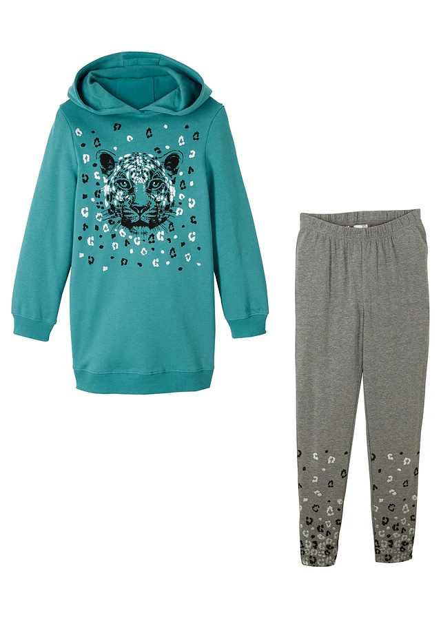 Meisjes hoodie en legging (2-dlg. set) van een katoenmix • mat kobaltturkoois-grijs gemêleerd • product-page.page-title-suffix