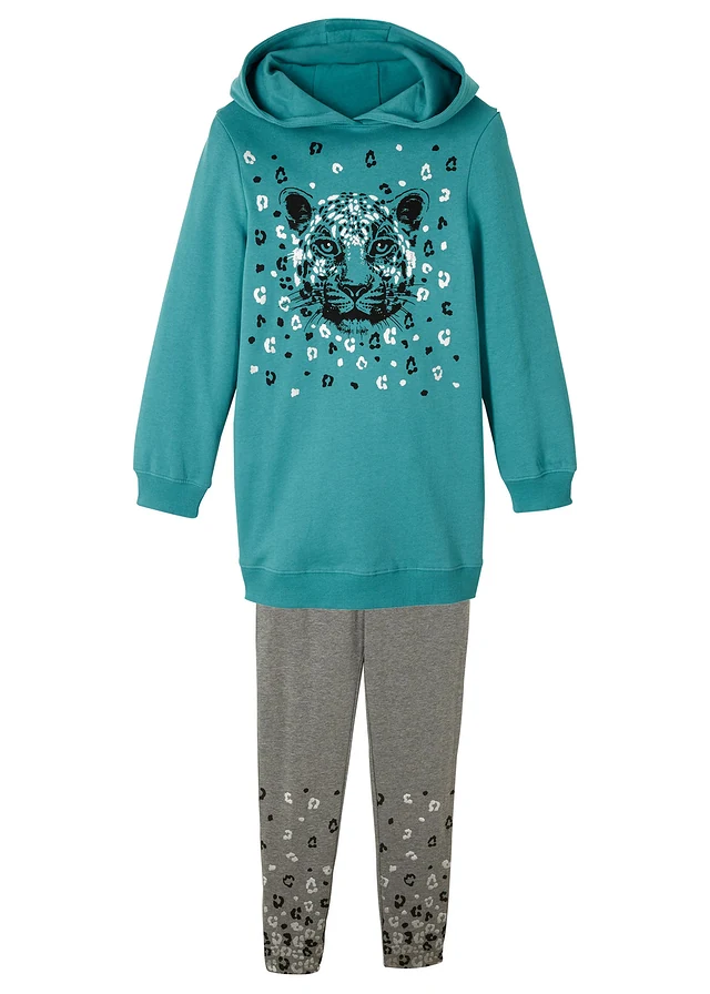 Meisjes hoodie en legging (2-dlg. set) van een katoenmix, Kleur: mat kobaltturkoois-grijs gemêleerd