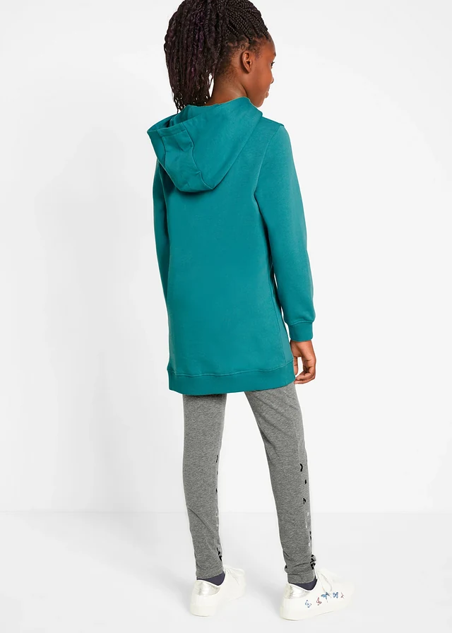 Meisjes hoodie en legging (2-dlg. set) van een katoenmix, Kleur: mat kobaltturkoois-grijs gemêleerd