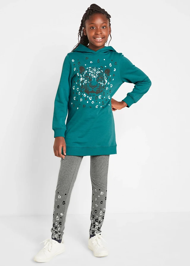 Meisjes hoodie en legging (2-dlg. set) van een katoenmix, Kleur: mat kobaltturkoois-grijs gemêleerd