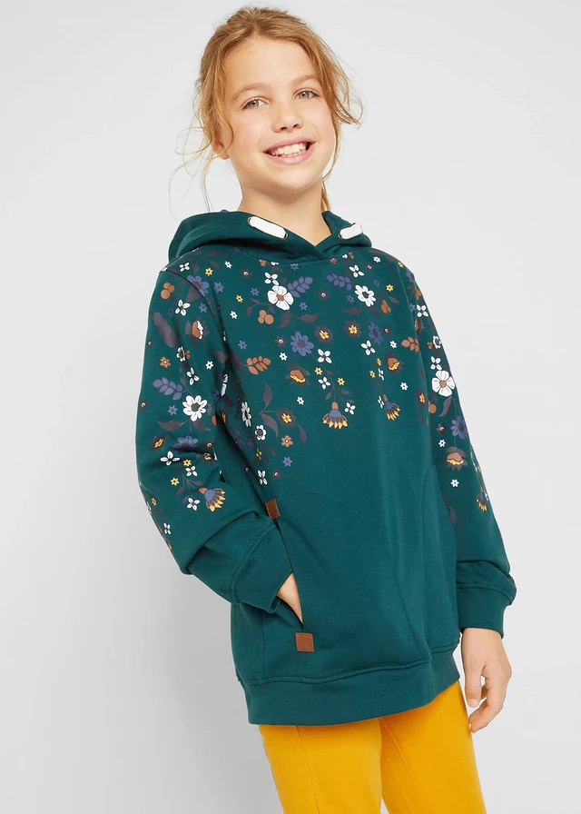 Meisjes hoodie van biologisch katoen, Kleur: petrol