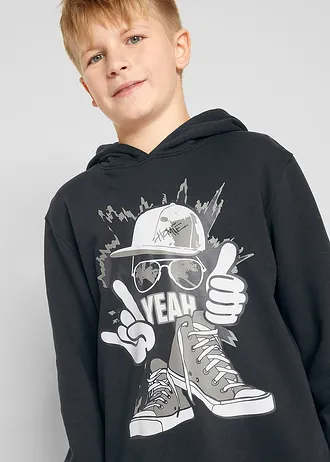 Mikina s kapucňou • čierna potlačená • obchod bonprix