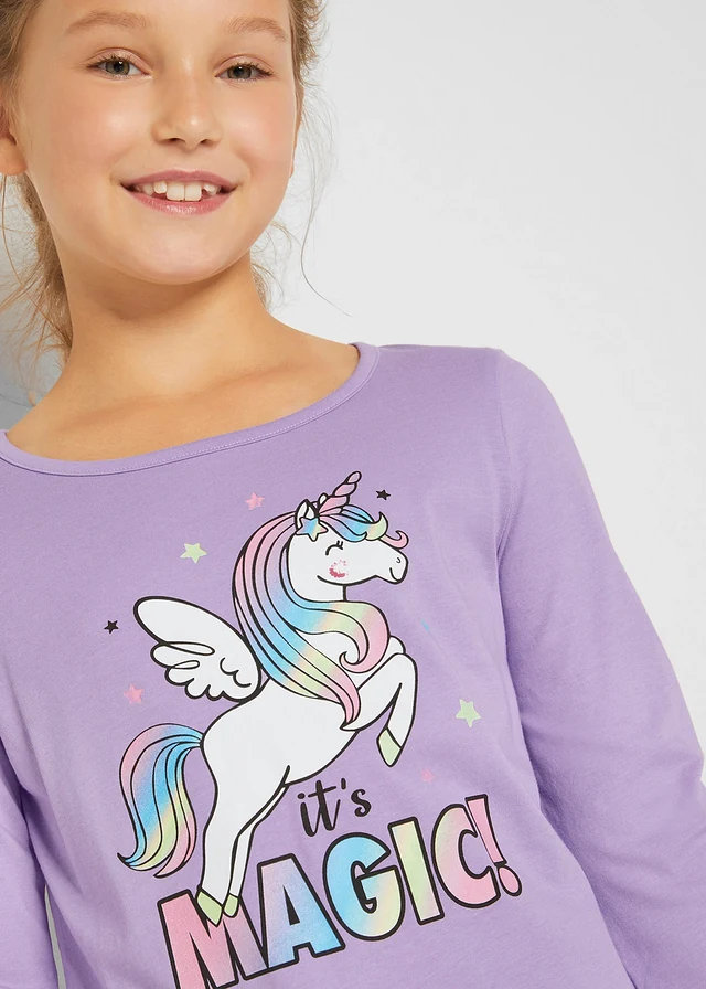 Lot de 2 T-shirts manches longues fille 100% coton • lilas + bleu lagon pastel • product-page.page-title-suffix