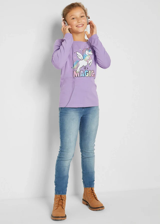 Lot de 2 T-shirts manches longues fille 100% coton • lilas + bleu lagon pastel • product-page.page-title-suffix