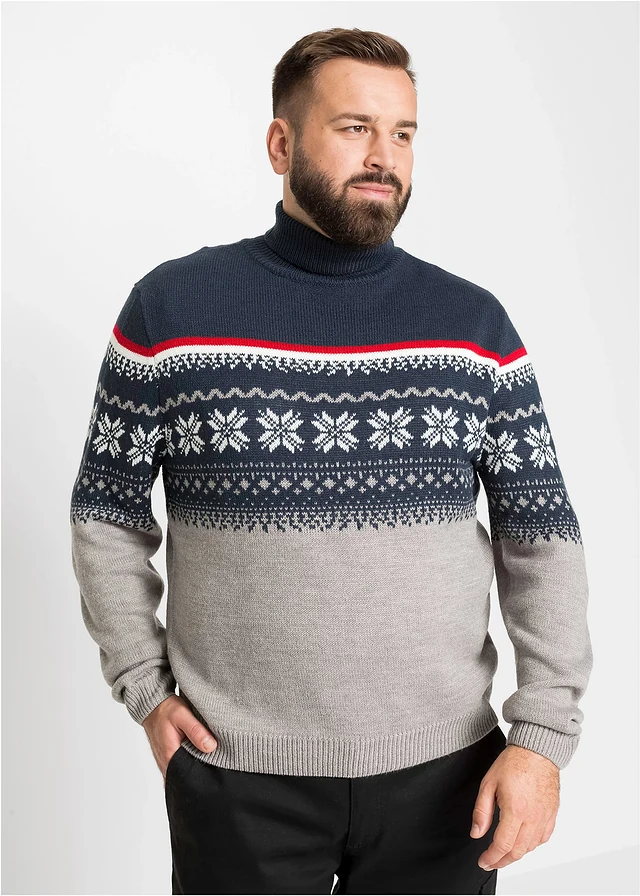 Pull norvégien à col roulé, Couleur: gris chiné norvégien