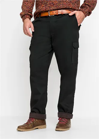 Regular fit stretch cargo thermobroek, straight, Kleur: zwart