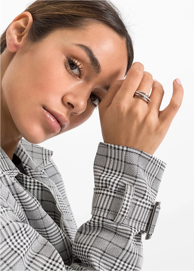 Ring met kristallen, Kleur: zilverkleur gerodineerd