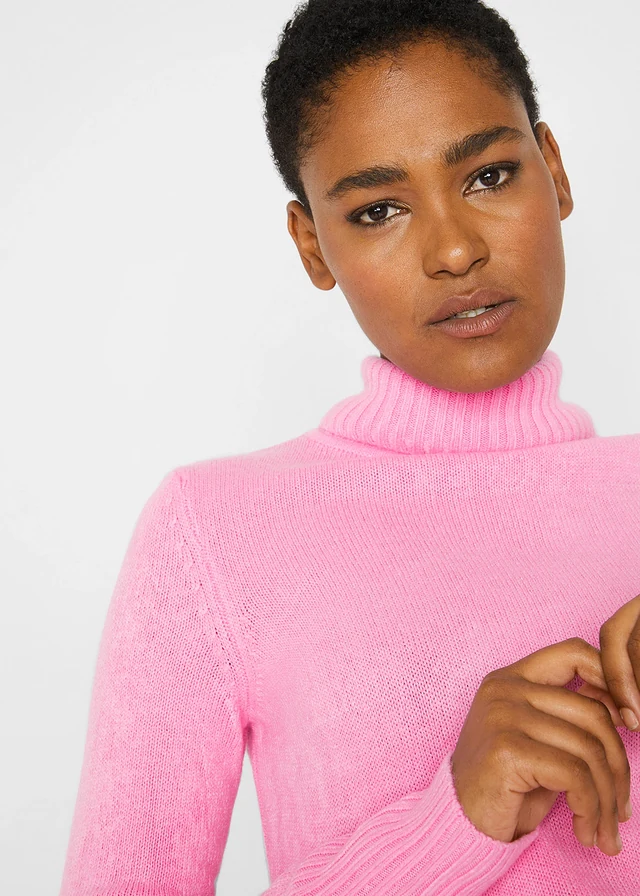 Pull col roulé basique en fine maille • rose • product-page.page-title-suffix