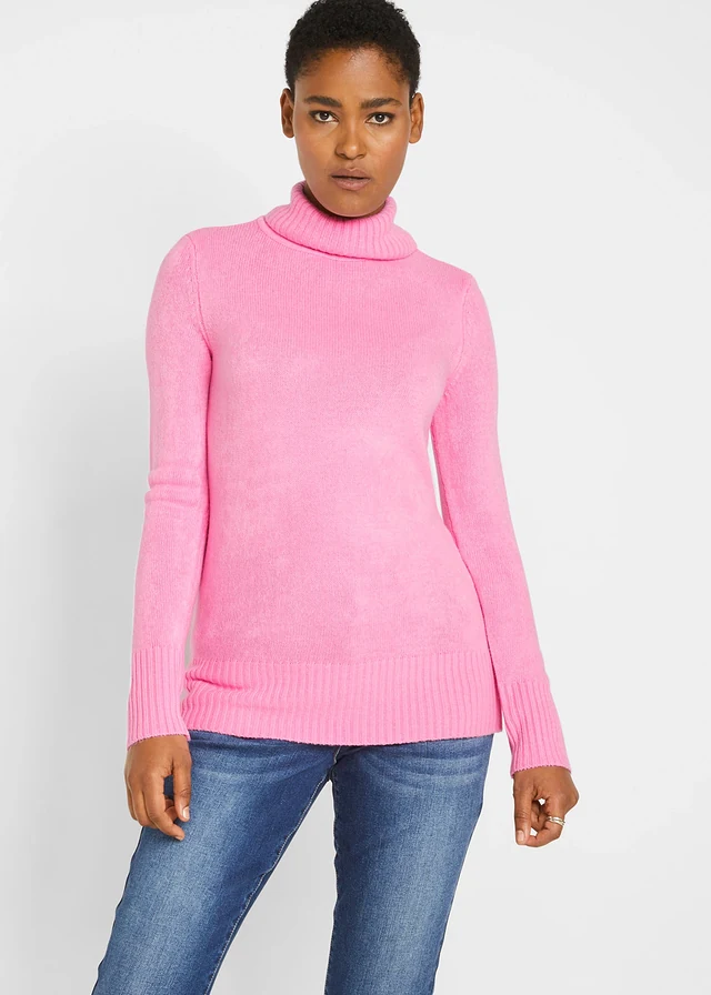 Pull col roulé basique en fine maille • rose • product-page.page-title-suffix