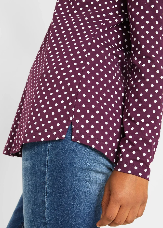 Gestippelde longsleeve met zijsplitten • vlierbes-wit gestippeld • product-page.page-title-suffix