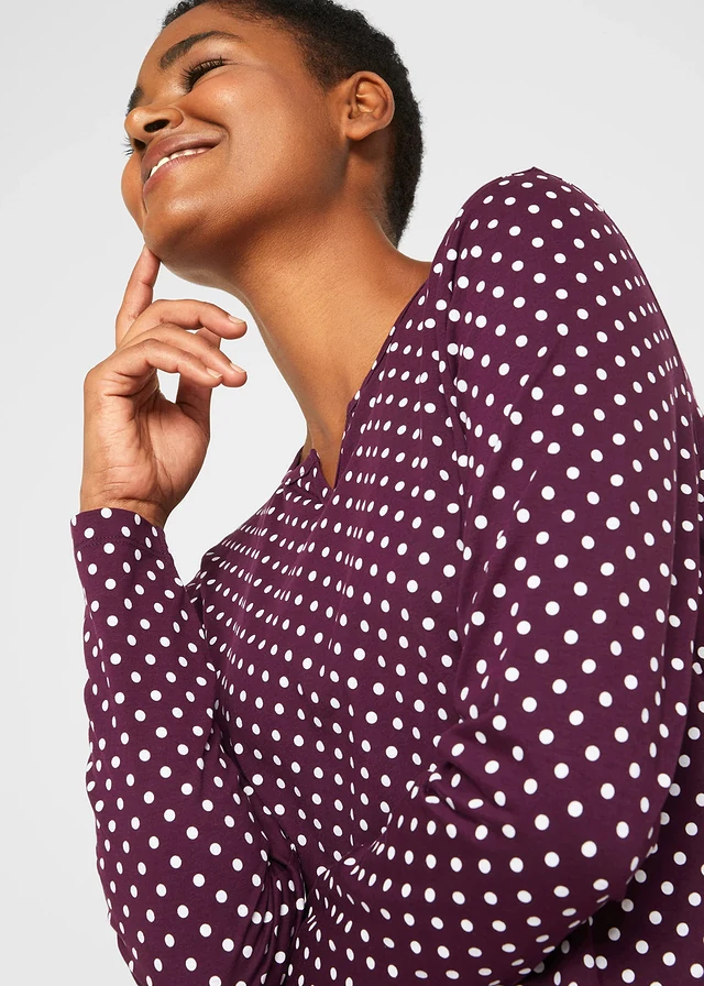 Gestippelde longsleeve met zijsplitten • vlierbes-wit gestippeld • product-page.page-title-suffix