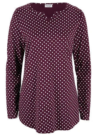 Gestippelde longsleeve met zijsplitten