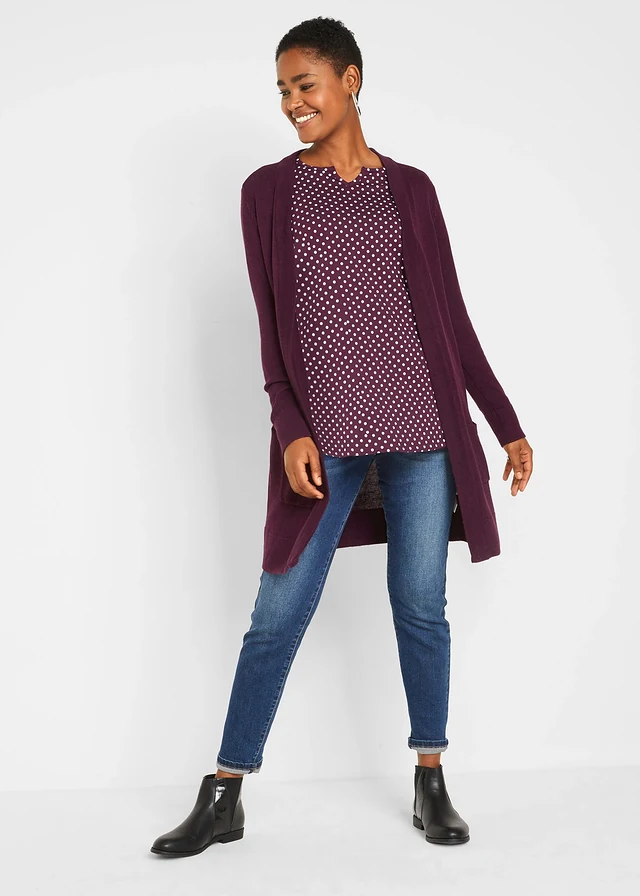 Gestippelde longsleeve met zijsplitten • vlierbes-wit gestippeld • product-page.page-title-suffix