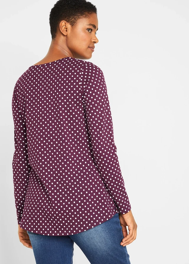 Gestippelde longsleeve met zijsplitten • vlierbes-wit gestippeld • product-page.page-title-suffix