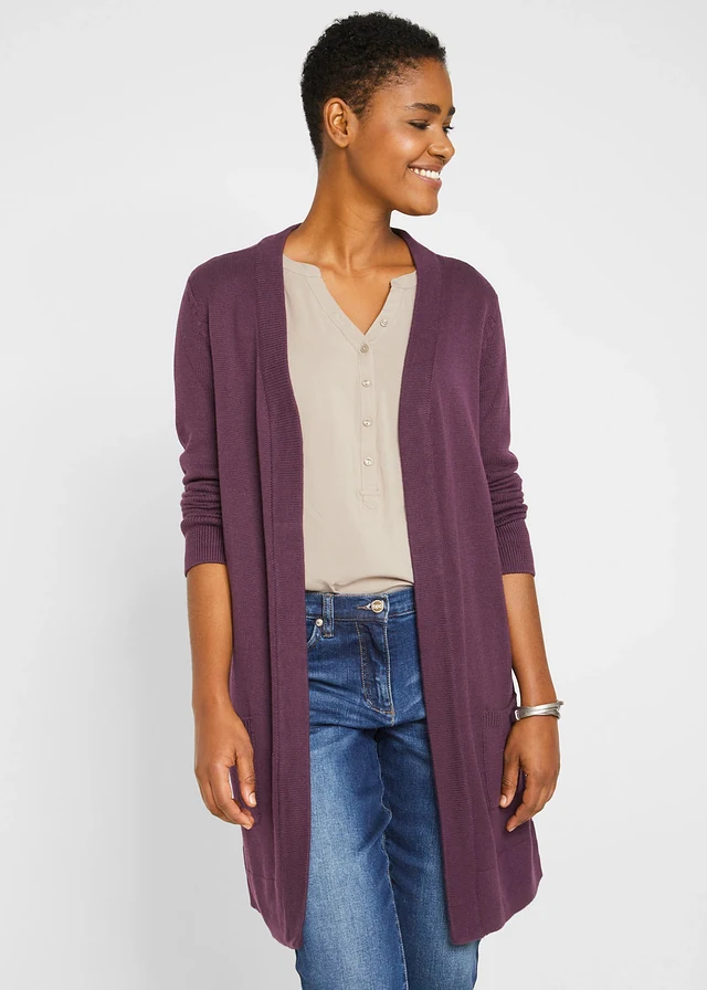 Gilet long en maille, manches longues • sureau • product-page.page-title-suffix