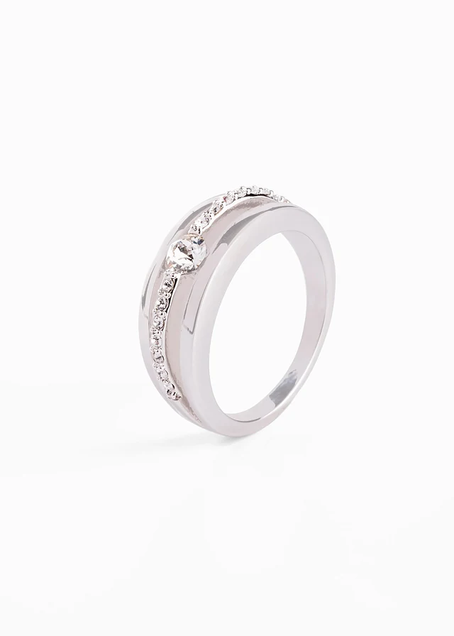 Ring met kristallen, Kleur: zilverkleur gerodineerd