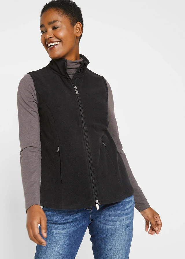 Gilet sans manches en polaire avec poches, Couleur: noir