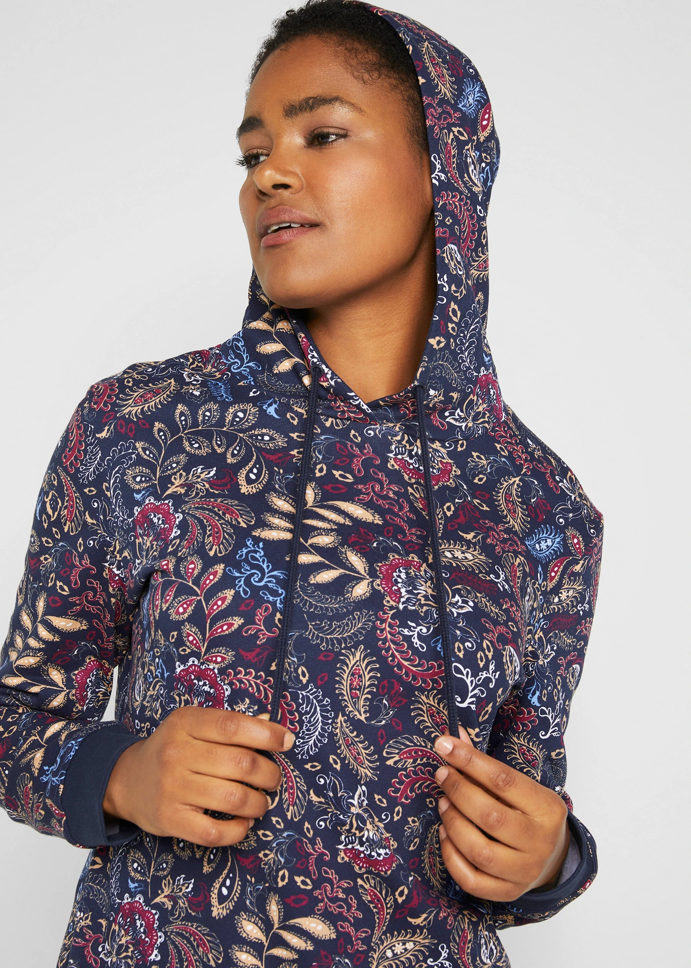 Sweatjurk met print, lange mouw • donkerblauw paisley • bonprix online shop