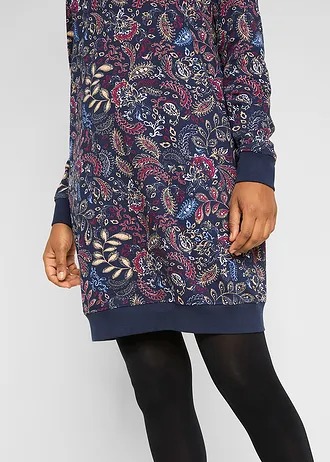 Sweatjurk met print, lange mouw • donkerblauw paisley • bonprix online shop