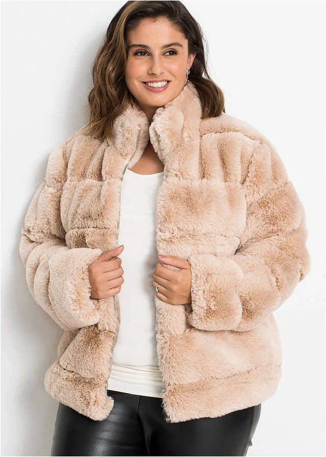Veste zippée en peluche, Couleur: rose beige
