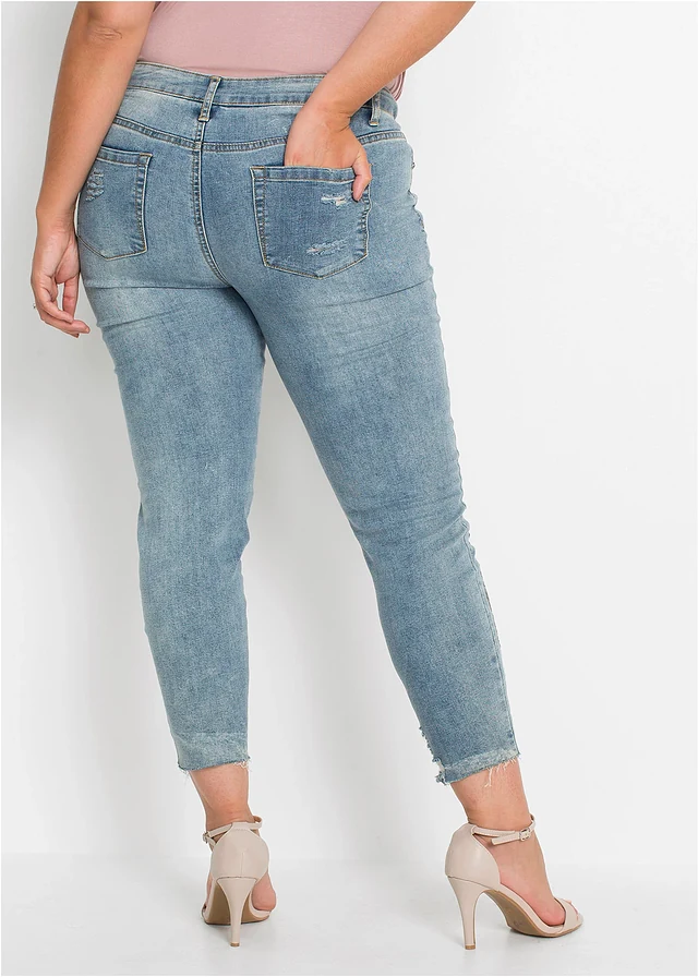 Jean skinny taille basse, cropped, Couleur: bleu clair denim floral