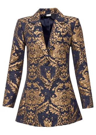 Blazer din jacquard strălucitor, culoare: bleumarin/auriu grafic