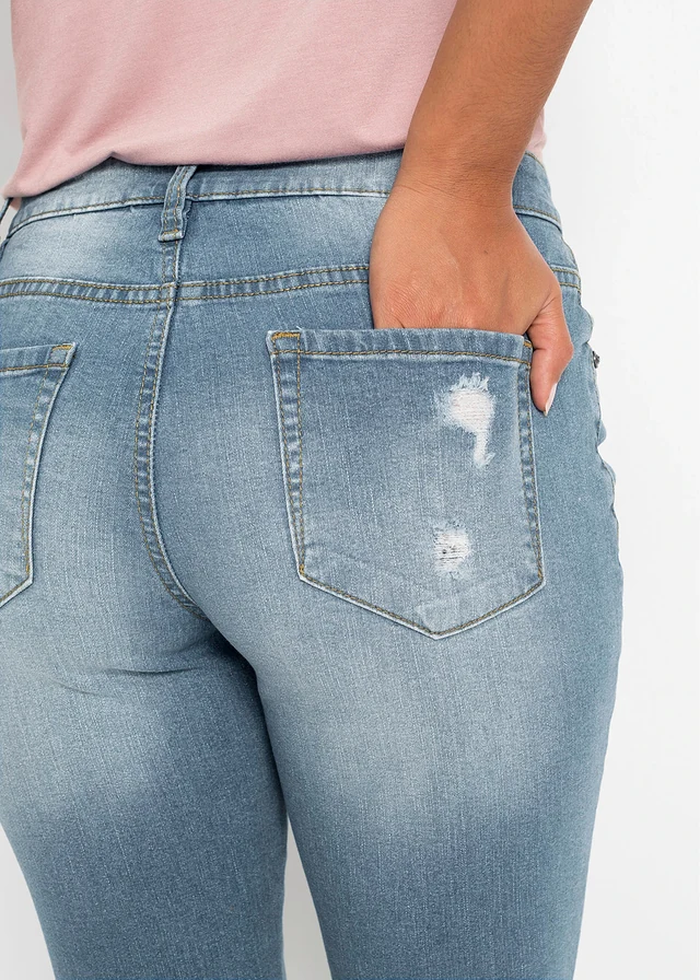 Skinny jeans low waist, cropped • lichtblauw denim gebloemd • product-page.page-title-suffix