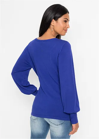 Fijngebreide trui met viscose, Kleur: saffierblauw