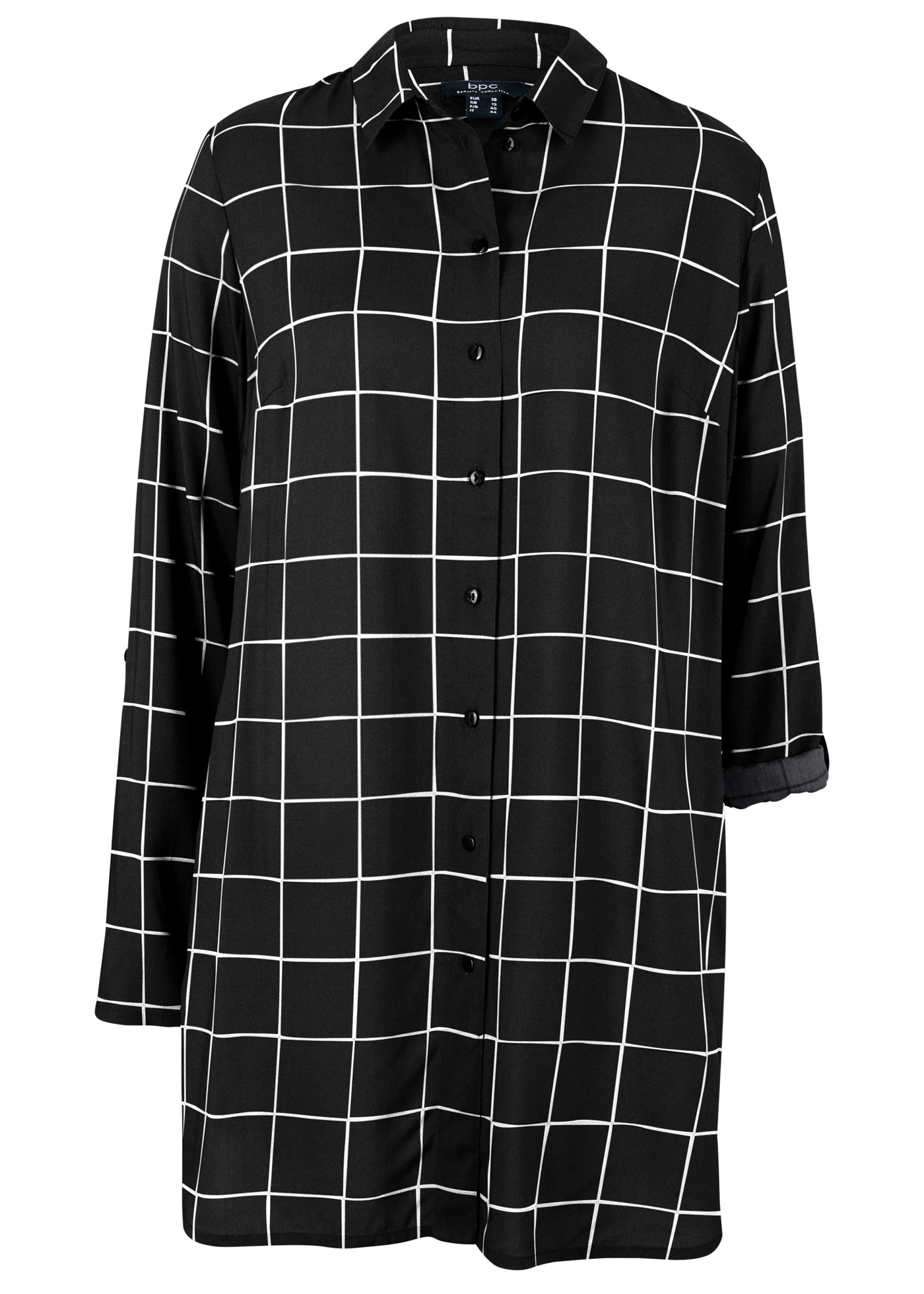 Bluză cadrilată lungă, cu buzunare • negru/ecru cadrilat • magazin bonprix