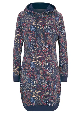 Mikinové šaty s potiskem, dlouhý rukáv • tmavě modrá s kašmírovým vzorem • bonprix obchod