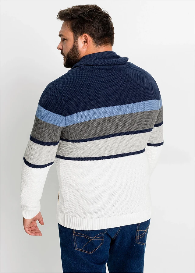 Trui met hangende col van puur katoen, Kleur: donkerblauw - wolwit horizontaal gestreept