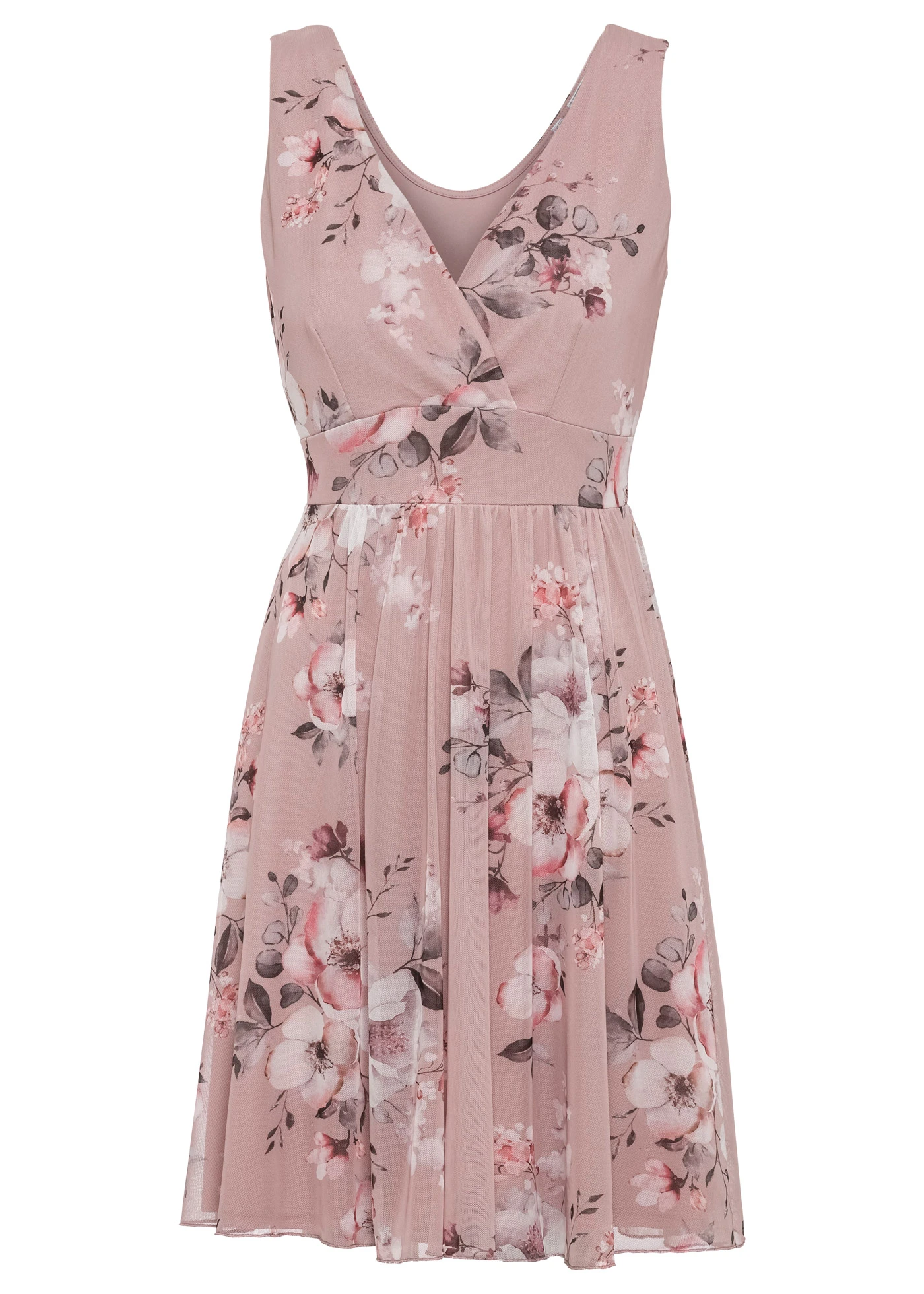 Sukienka mini z głębokim dekoltem • jasnoróżowy w kwiaty • sklep bonprix