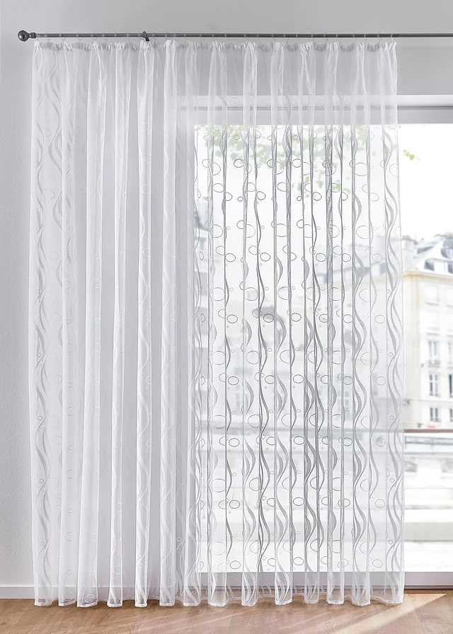 Transparant gordijn van jacquard (1 stuk), Kleur: wit
