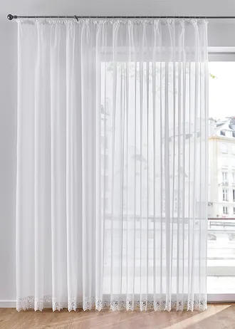 Záclona s recyklovaným polyesterem a háčkovaným lemem, barva: bílá