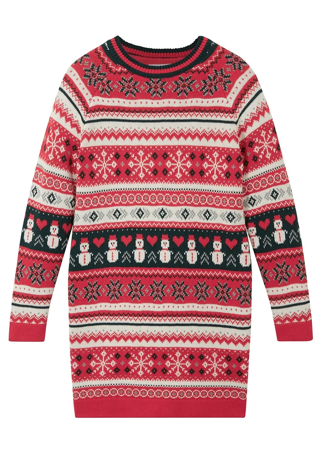 Robe en maille fille à motif hivernal, Couleur: rouge