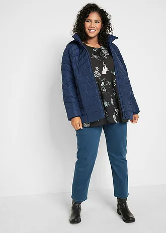 Lichte, gewatteerde jas met afneembare capuchon, Kleur: donkerblauw