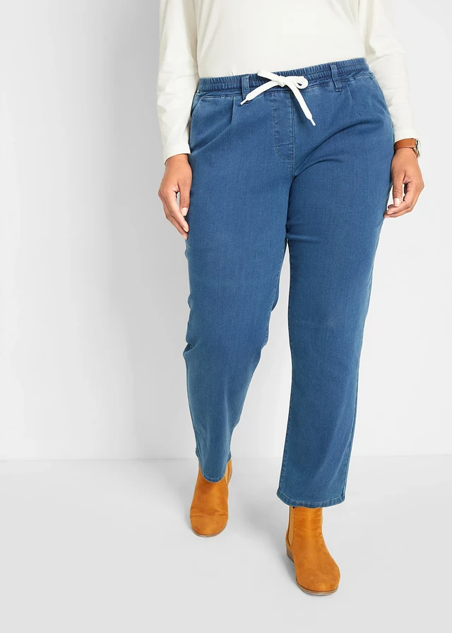 Jean chaud à empiècement taille confortable, Couleur: bleu denim