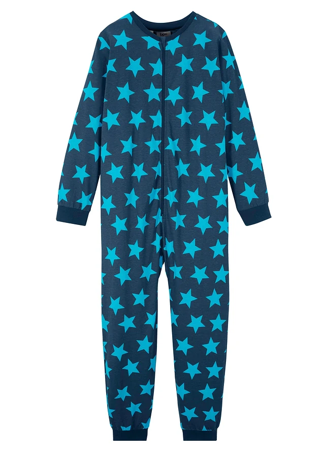 Pyjama onesie van biologisch katoen, Kleur: donkerblauw-turkoois