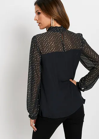 Tunică cu şifon • negru/bej • magazin bonprix