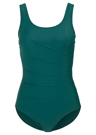 Maillot 1 pièce sculptant, maintien léger, avec plis décoratifs, Couleur: vert foncé