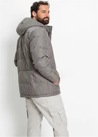 Prošívaná zimní bunda s kapucí, barva: šedý melír