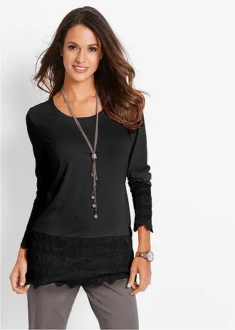 Longshirt met kant • zwart • bonprix online shop
