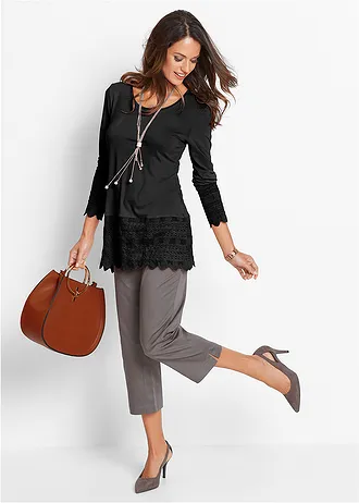 Longshirt met kant • zwart • bonprix online shop